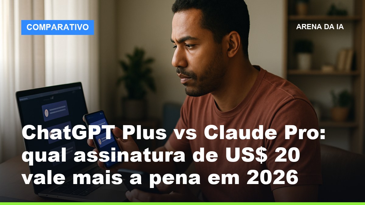 Pessoa comparando ChatGPT Plus e Claude Pro em duas telas para decidir qual assinatura de IA vale a pena