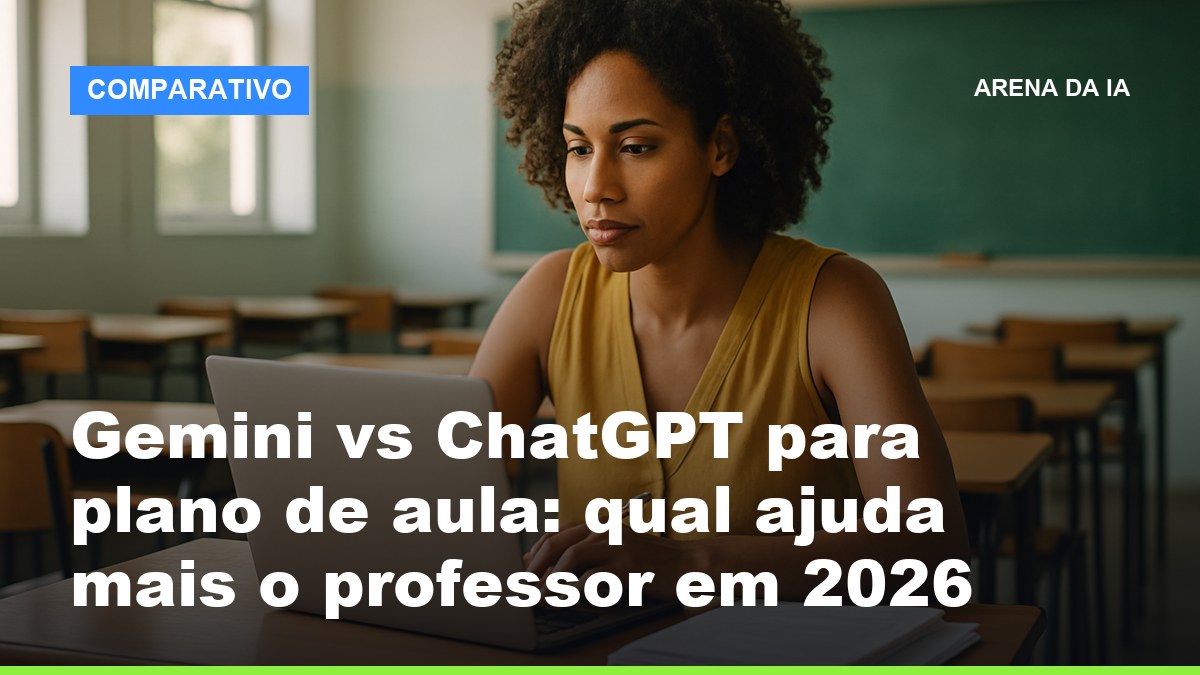 Professora usando notebook para montar plano de aula com Gemini e ChatGPT na sala de aula