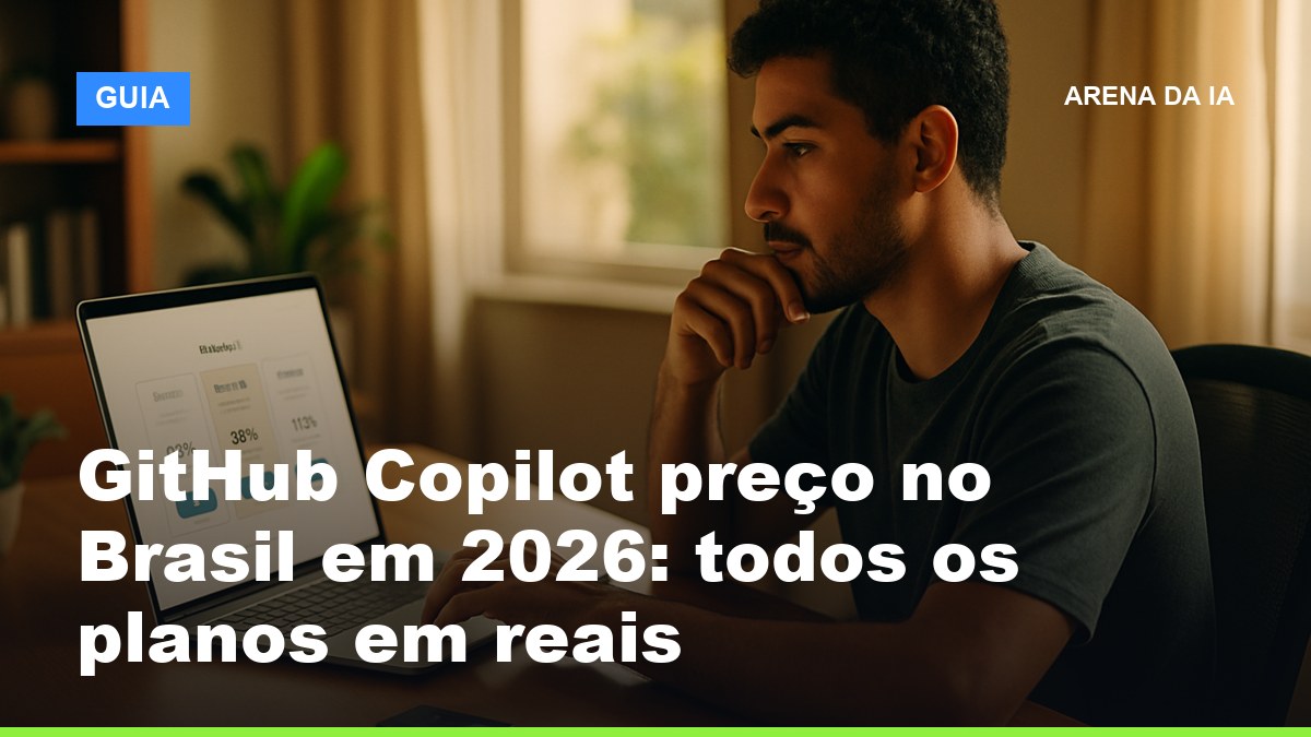 Desenvolvedor brasileiro comparando os planos e preços do GitHub Copilot em reais no laptop antes de assinar