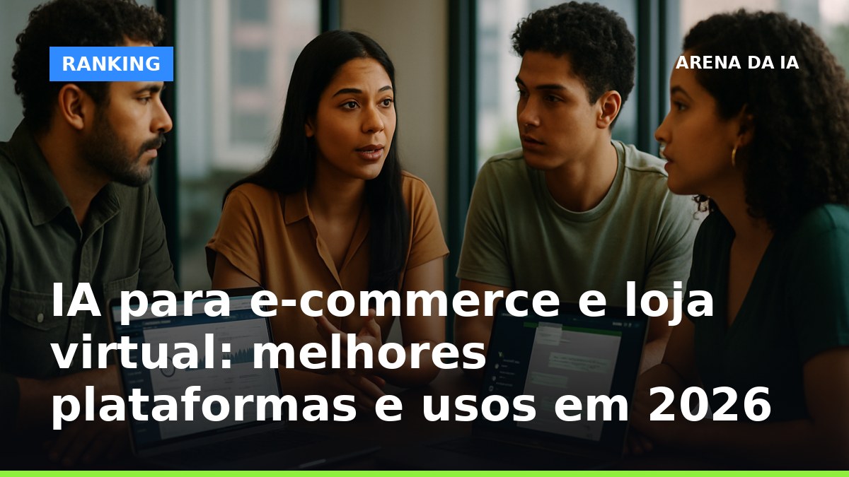 Profissionais analisando IA para e-commerce em 2026, com dashboards e WhatsApp abertos em notebooks
