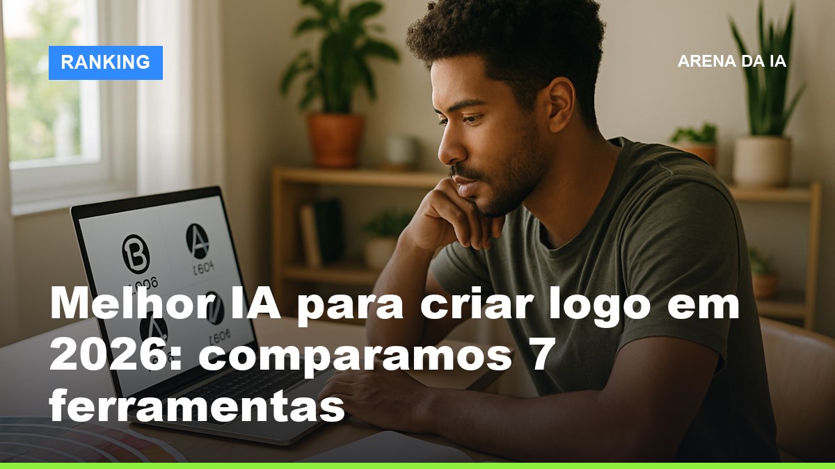 Empreendedora brasileira usando IA para criar logo da sua marca no notebook, comparando opções de identidade visual