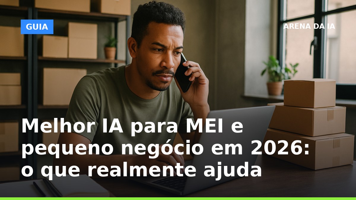 Melhor IA para MEI em 2026: dono de pequeno negócio usando IA no notebook e celular