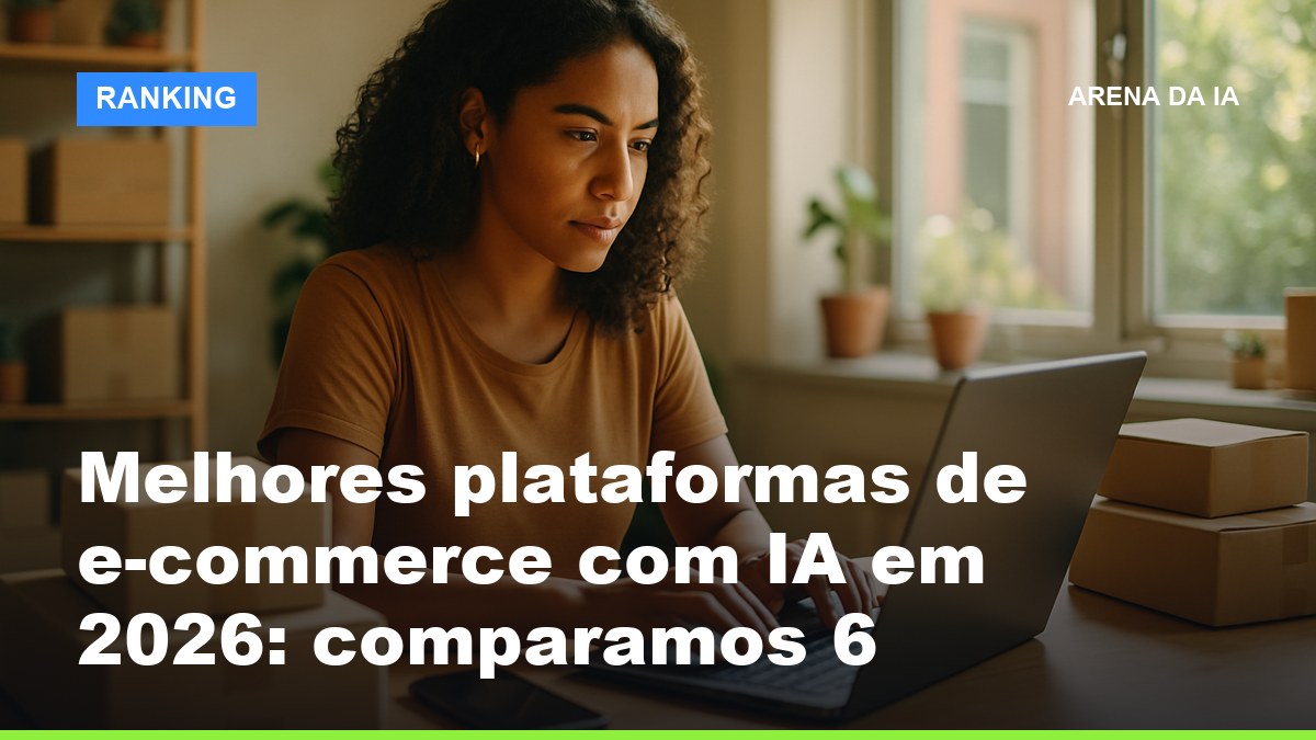 Empreendedora brasileira configurando loja virtual com IA integrada escolhendo entre plataformas de e-commerce no laptop
